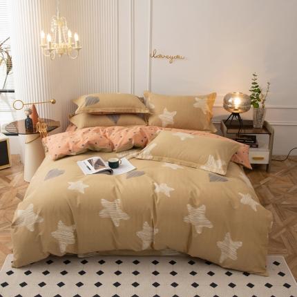 91家纺网 家纺一手货源 找家纺 柠馨 2023新款全棉3221磨毛印花四件套 星创卡其