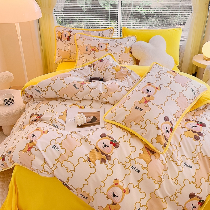 91家纺网 家纺一手货源 找家纺 琪琪阁 2023新款A棉B绒棉加绒牛奶绒四件套单被套 小可爱