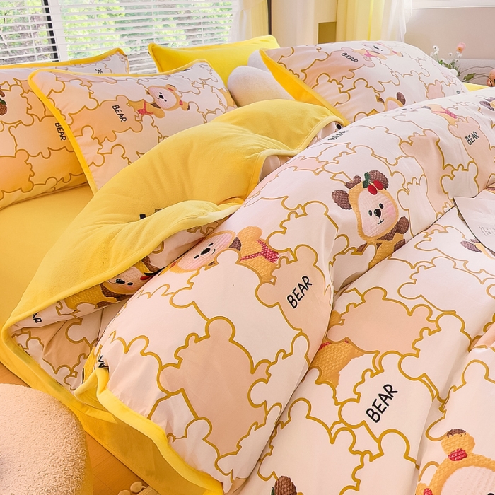 91家纺网 家纺一手货源 找家纺 琪琪阁 2023新款A棉B绒棉加绒牛奶绒四件套单被套 小可爱