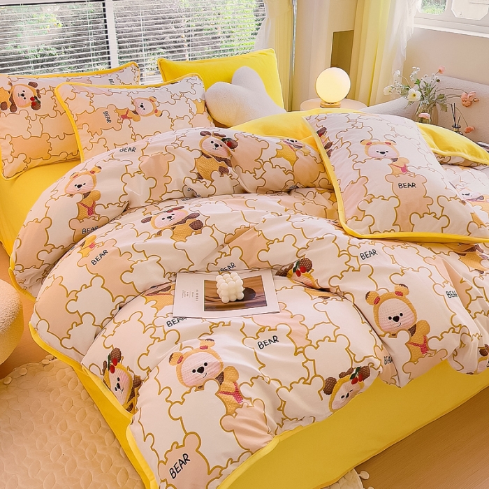 91家纺网 家纺一手货源 找家纺 琪琪阁 2023新款A棉B绒棉加绒牛奶绒四件套单被套 小可爱