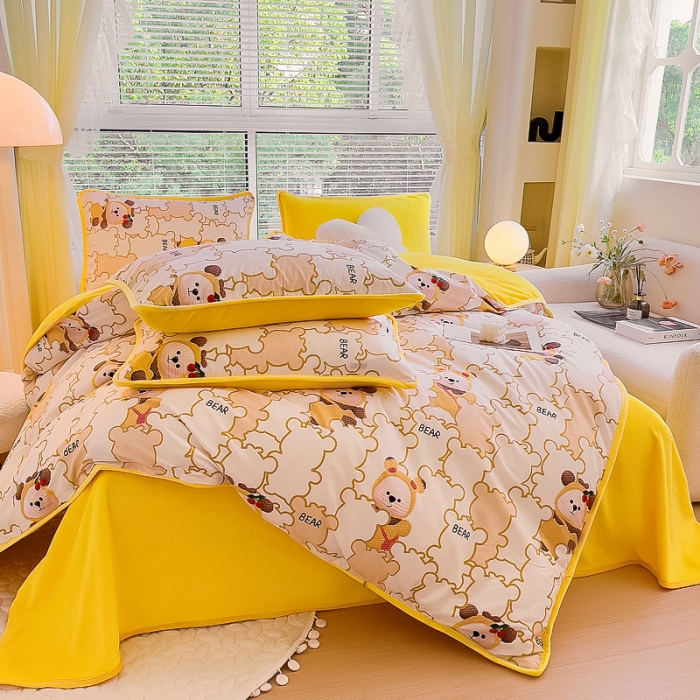 91家纺网 家纺一手货源 找家纺 琪琪阁 2023新款A棉B绒棉加绒牛奶绒四件套单被套 小可爱