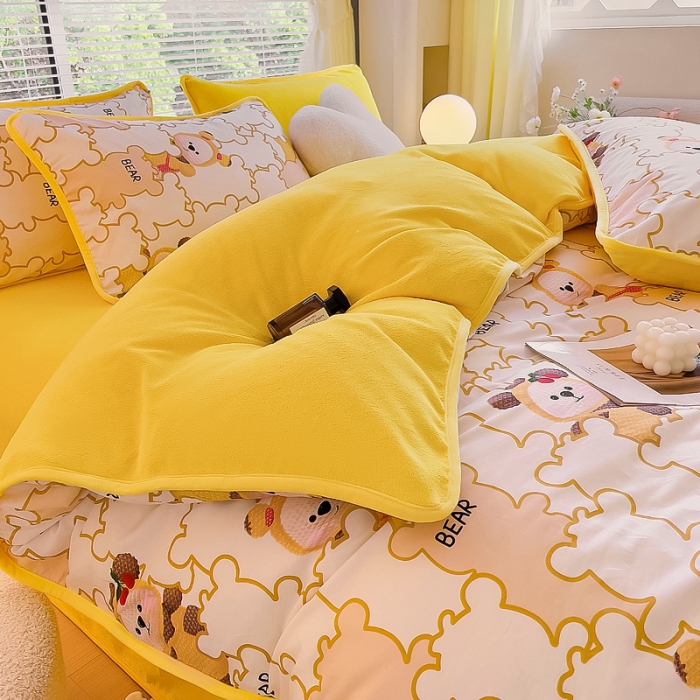 91家纺网 家纺一手货源 找家纺 琪琪阁 2023新款A棉B绒棉加绒牛奶绒四件套单被套 小可爱