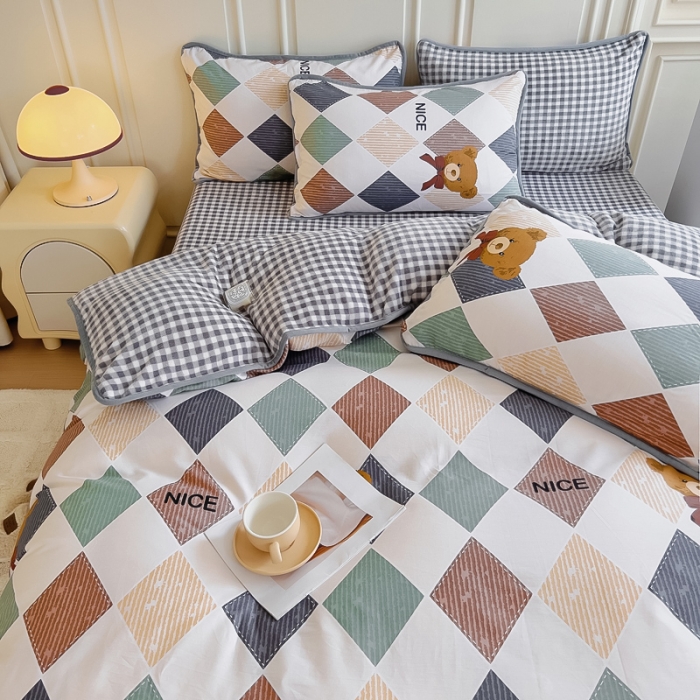 91家纺网 家纺一手货源 找家纺 琪琪阁 2023新款A棉B绒棉加绒牛奶绒四件套单被套 幸运熊