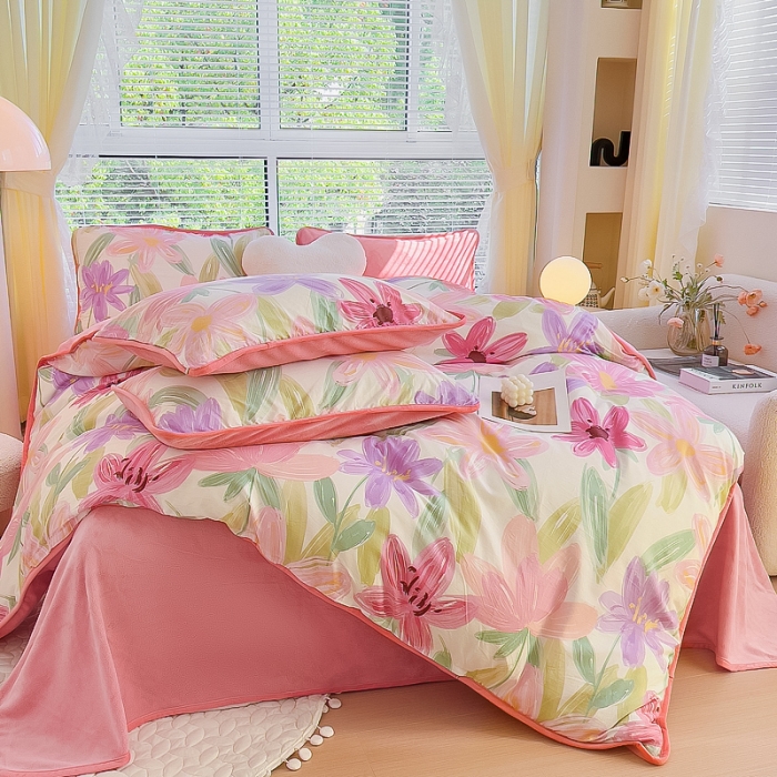 91家纺网 家纺一手货源 找家纺 琪琪阁 2023新款A棉B绒棉加绒牛奶绒四件套单被套 雅蔓