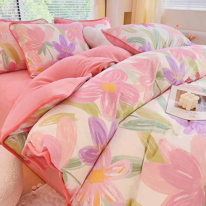 91家纺网 家纺一手货源 找家纺 琪琪阁 2023新款A棉B绒棉加绒牛奶绒四件套单被套 雅蔓