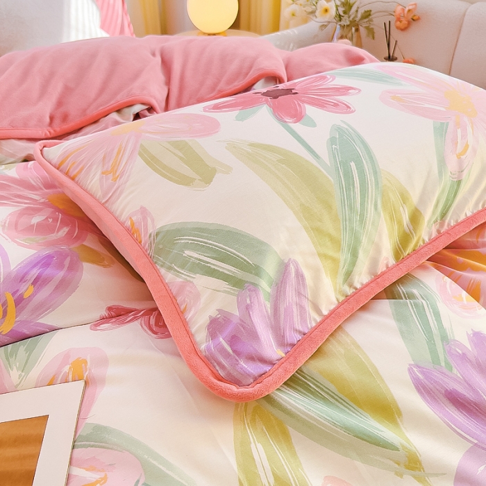 91家纺网 家纺一手货源 找家纺 琪琪阁 2023新款A棉B绒棉加绒牛奶绒四件套单被套 雅蔓