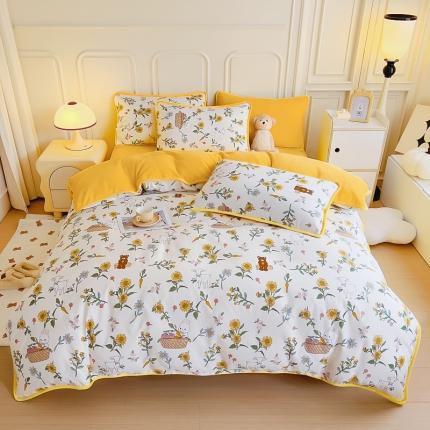 琪琪阁 2023新款A棉B绒棉加绒牛奶绒四件套单被套 阳光花梦