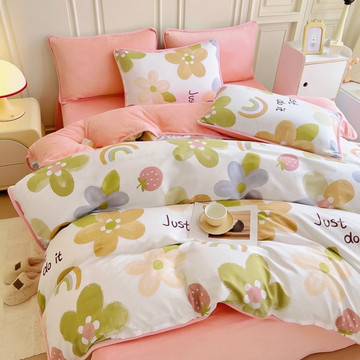 91家纺网 家纺一手货源 找家纺 琪琪阁 2023新款A棉B绒棉加绒牛奶绒四件套单被套 悠然