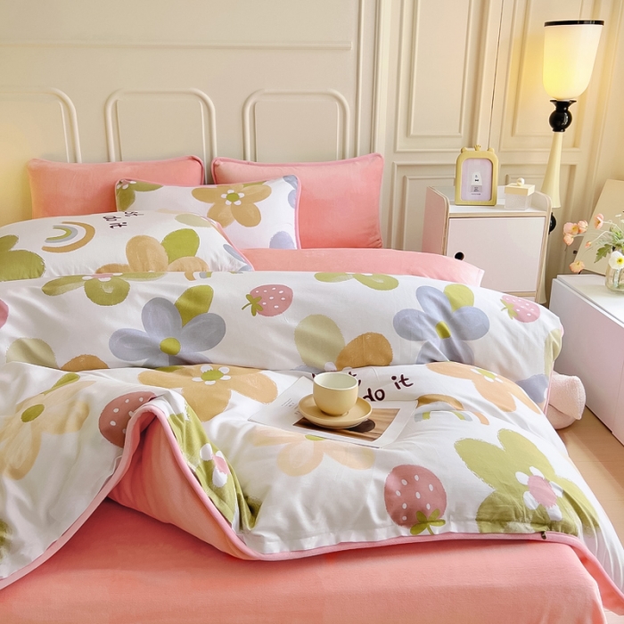 91家纺网 家纺一手货源 找家纺 琪琪阁 2023新款A棉B绒棉加绒牛奶绒四件套单被套 悠然