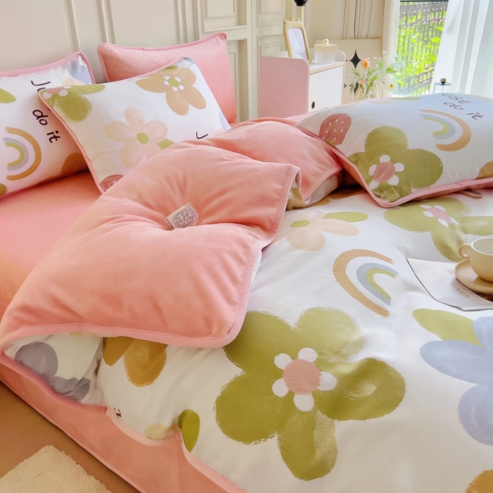 91家纺网 家纺一手货源 找家纺 琪琪阁 2023新款A棉B绒棉加绒牛奶绒四件套单被套 悠然