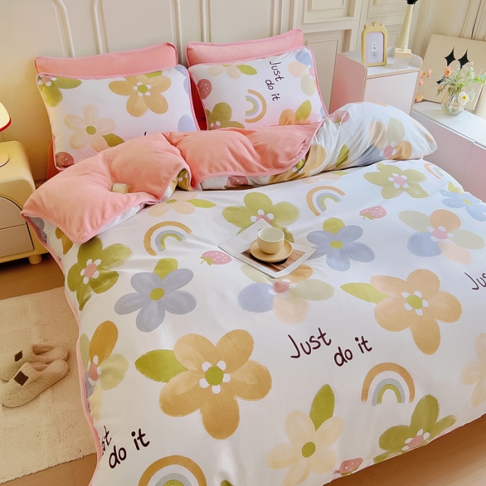 91家纺网 家纺一手货源 找家纺 琪琪阁 2023新款A棉B绒棉加绒牛奶绒四件套单被套 悠然