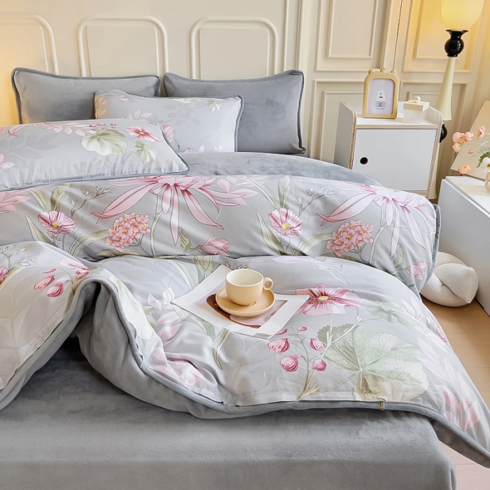 91家纺网 家纺一手货源 找家纺 琪琪阁 2023新款A棉B绒棉加绒牛奶绒四件套单被套 玉芙蓉