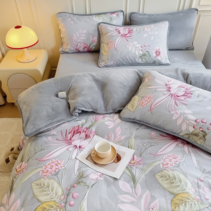 91家纺网 家纺一手货源 找家纺 琪琪阁 2023新款A棉B绒棉加绒牛奶绒四件套单被套 玉芙蓉