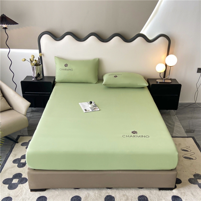 91家纺网 家纺一手货源 找家纺 古吉梦 2024新款A类抗菌防螨磨毛床笠 磨毛床笠朵拉-果绿