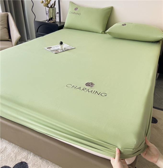 91家纺网 家纺一手货源 找家纺 古吉梦 2024新款A类抗菌防螨磨毛床笠 磨毛床笠朵拉-果绿