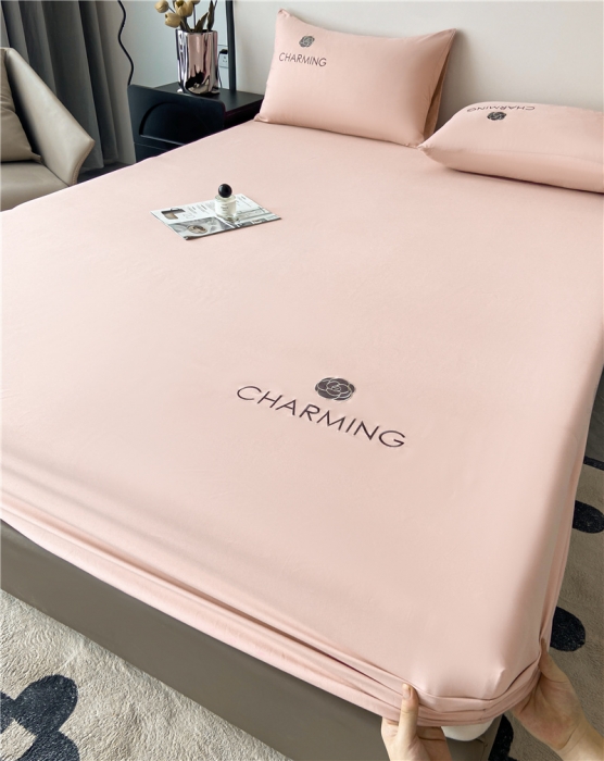 91家纺网 家纺一手货源 找家纺 古吉梦 2024新款A类抗菌防螨磨毛床笠 磨毛床笠朵拉-优雅粉