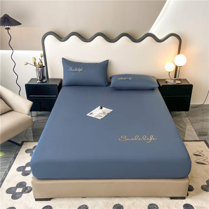 91家纺网 家纺一手货源 找家纺 古吉梦 2023新款A类抗菌防瞒磨毛刺绣S床笠系列 磨毛S床笠-宾利蓝