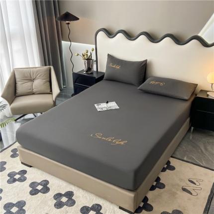 古吉梦 2023新款A类抗菌防瞒磨毛刺绣S床笠系列 磨毛S床笠-高级灰