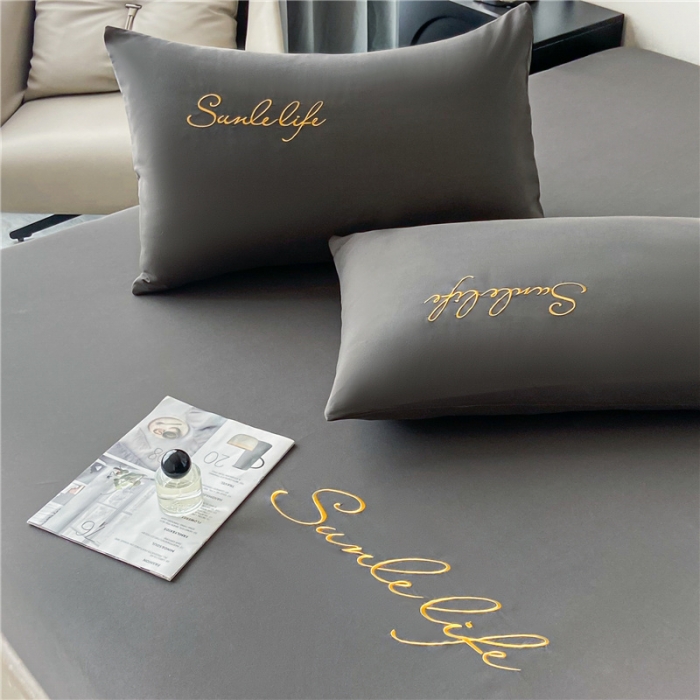 91家纺网 家纺一手货源 找家纺 古吉梦 2023新款A类抗菌防瞒磨毛刺绣S床笠系列 磨毛S床笠-高级灰