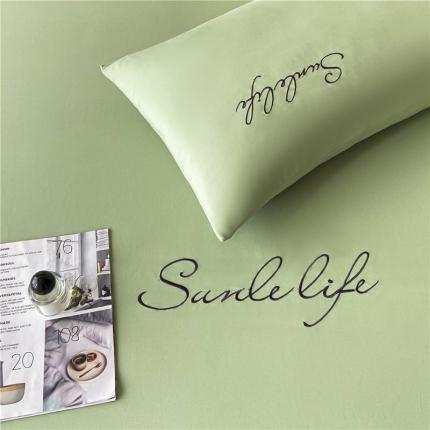 古吉梦 2023新款A类抗菌防瞒磨毛刺绣S床笠系列 磨毛S床笠-果绿