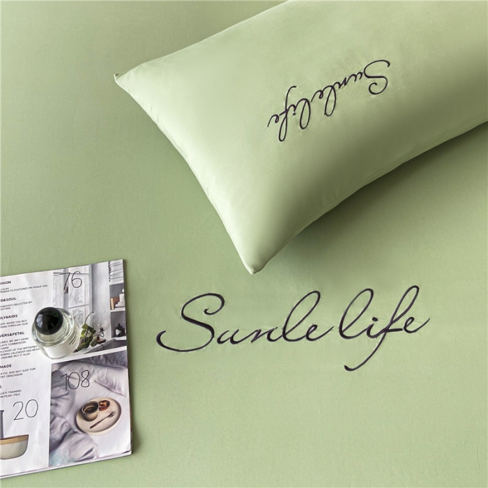 91家纺网 家纺一手货源 找家纺 古吉梦 2023新款A类抗菌防瞒磨毛刺绣S床笠系列 磨毛S床笠-果绿