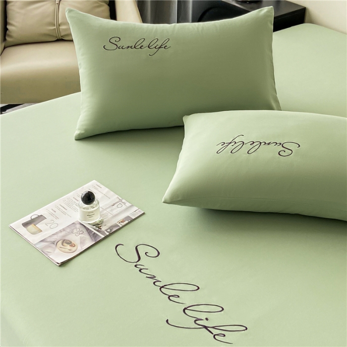 91家纺网 家纺一手货源 找家纺 古吉梦 2023新款A类抗菌防瞒磨毛刺绣S床笠系列 磨毛S床笠-果绿