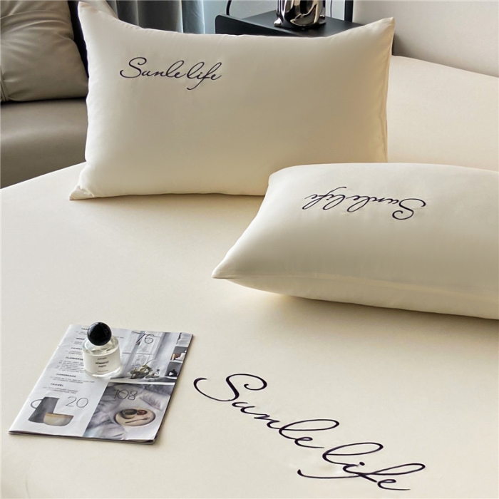 91家纺网 家纺一手货源 找家纺 古吉梦 2023新款A类抗菌防瞒磨毛刺绣S床笠系列 磨毛S床笠-奶昔白