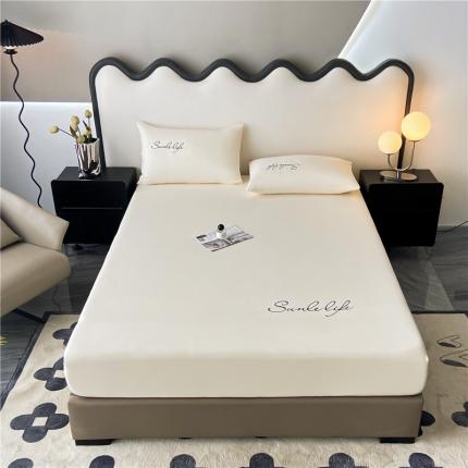 古吉梦 2023新款A类抗菌防瞒磨毛刺绣S床笠系列 磨毛S床笠-奶昔白