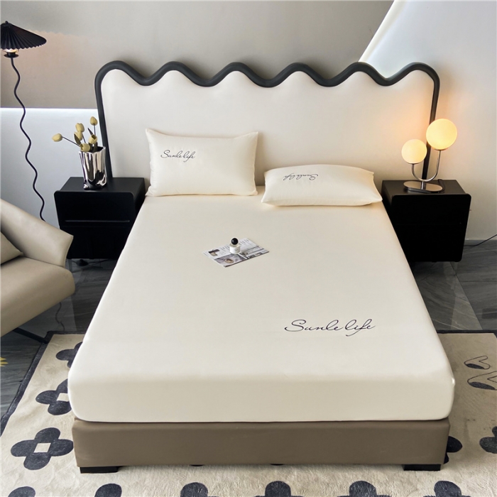 91家纺网 家纺一手货源 找家纺 古吉梦 2023新款A类抗菌防瞒磨毛刺绣S床笠系列 磨毛S床笠-奶昔白