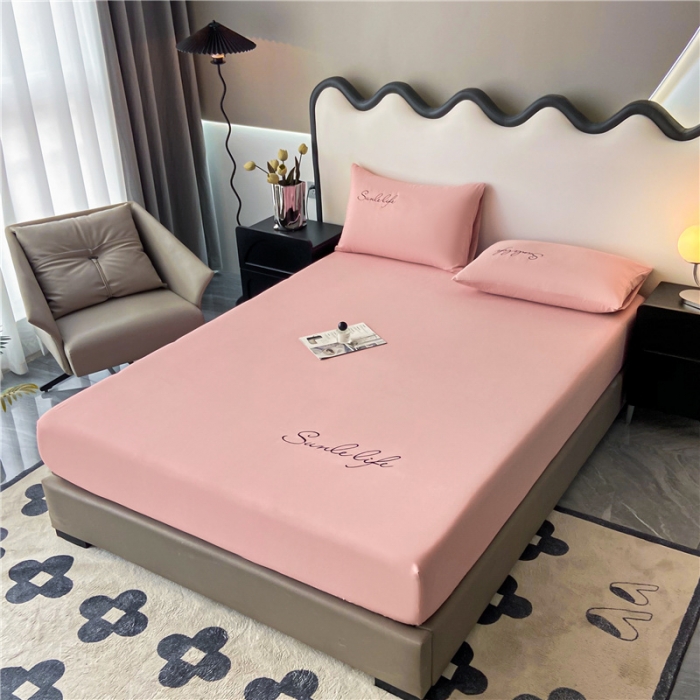 91家纺网 家纺一手货源 找家纺 古吉梦 2023新款A类抗菌防瞒磨毛刺绣S床笠系列 磨毛S床笠-藕粉