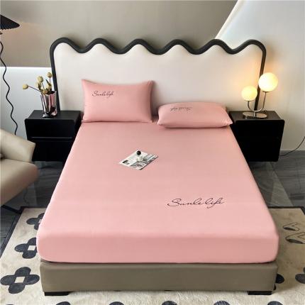 古吉梦 2023新款A类抗菌防瞒磨毛刺绣S床笠系列 磨毛S床笠-藕粉