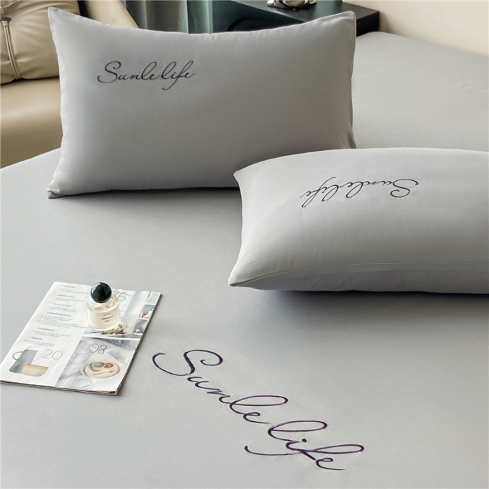 91家纺网 家纺一手货源 找家纺 古吉梦 2023新款A类抗菌防瞒磨毛刺绣S床笠系列 磨毛S床笠-浅灰