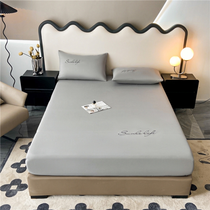 91家纺网 家纺一手货源 找家纺 古吉梦 2023新款A类抗菌防瞒磨毛刺绣S床笠系列 磨毛S床笠-浅灰