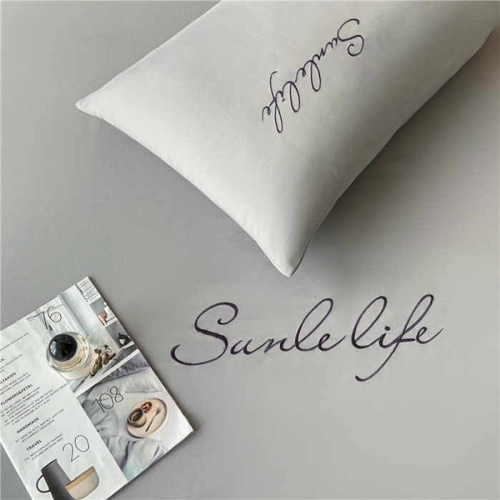 91家纺网 家纺一手货源 找家纺 古吉梦 2023新款A类抗菌防瞒磨毛刺绣S床笠系列 磨毛S床笠-浅灰