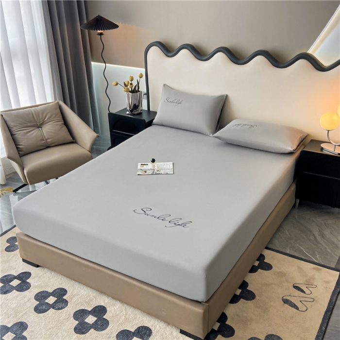 91家纺网 家纺一手货源 找家纺 古吉梦 2023新款A类抗菌防瞒磨毛刺绣S床笠系列 磨毛S床笠-浅灰