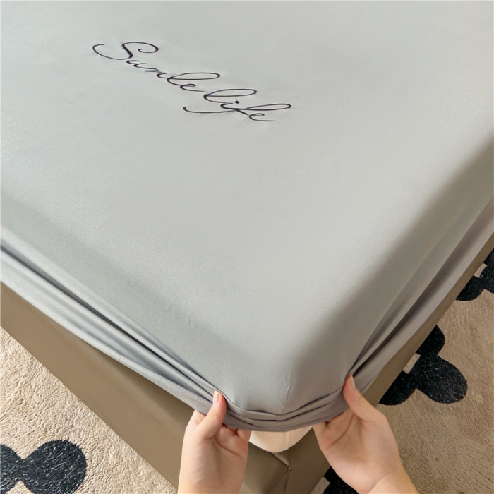 91家纺网 家纺一手货源 找家纺 古吉梦 2023新款A类抗菌防瞒磨毛刺绣S床笠系列 磨毛S床笠-浅灰