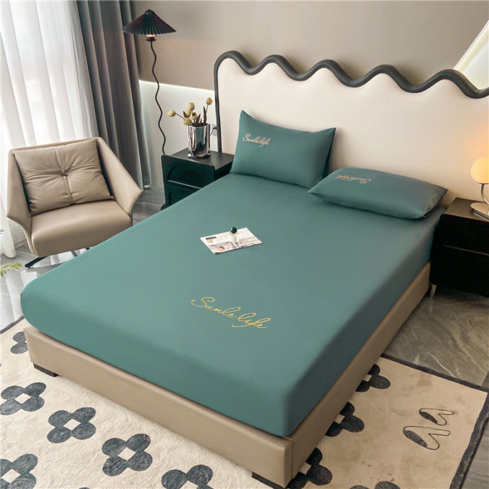 91家纺网 家纺一手货源 找家纺 古吉梦 2023新款A类抗菌防瞒磨毛刺绣S床笠系列 磨毛S床笠-浅石蓝