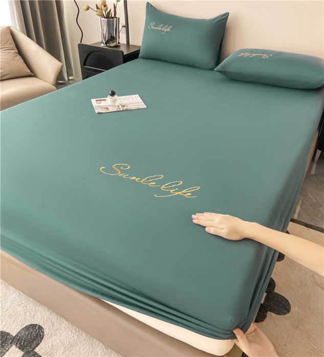 91家纺网 家纺一手货源 找家纺 古吉梦 2023新款A类抗菌防瞒磨毛刺绣S床笠系列 磨毛S床笠-浅石蓝