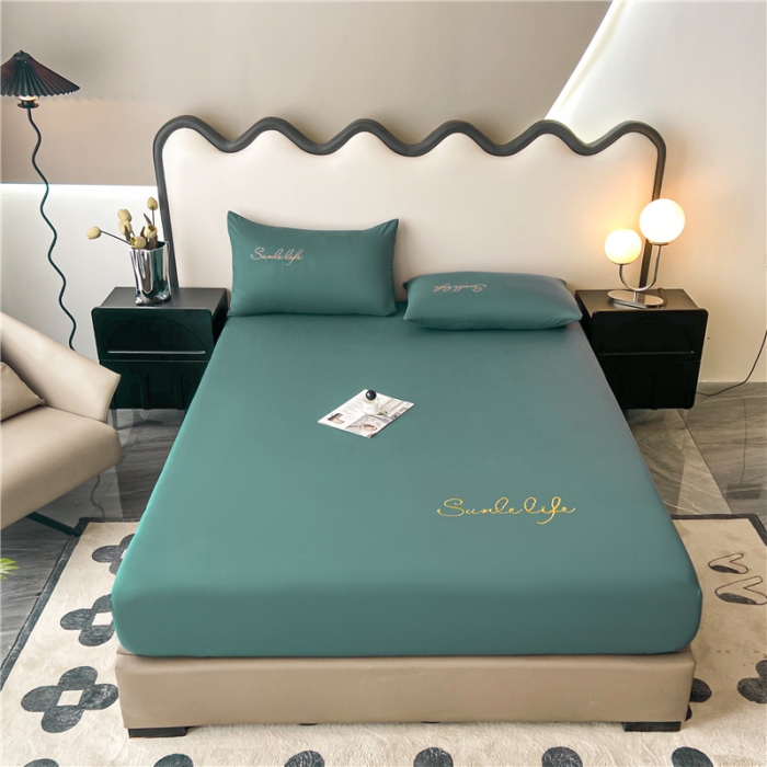 91家纺网 家纺一手货源 找家纺 古吉梦 2023新款A类抗菌防瞒磨毛刺绣S床笠系列 磨毛S床笠-浅石蓝