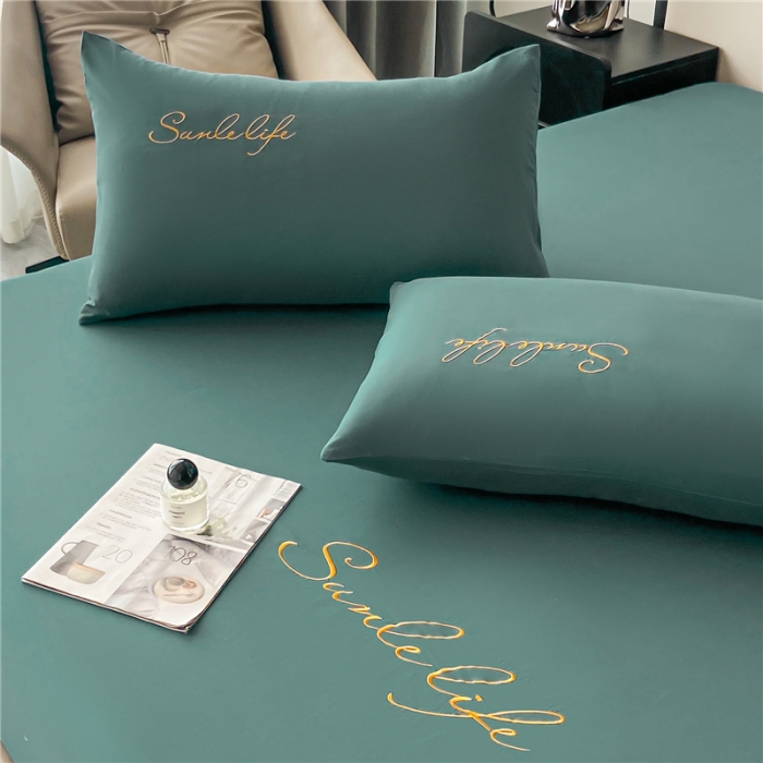 91家纺网 家纺一手货源 找家纺 古吉梦 2023新款A类抗菌防瞒磨毛刺绣S床笠系列 磨毛S床笠-浅石蓝