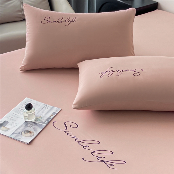 91家纺网 家纺一手货源 找家纺 古吉梦 2023新款A类抗菌防瞒磨毛刺绣S床笠系列 磨毛S床笠-紫豆沙