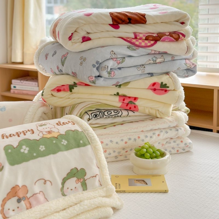 91家纺网 家纺一手货源 找家纺 （总）萝莉 2023新款ins加厚牛奶绒羊羔绒毯午睡毯沙发盖毯-风格二