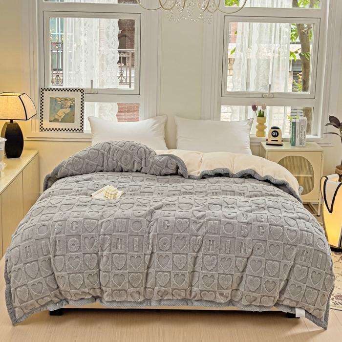 91家纺网 家纺一手货源 找家纺 法澳 2023新款230克塔芙绒北极绒多功能单被套 高级灰