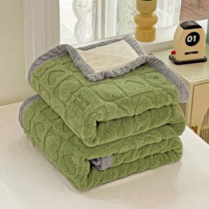法澳 2023新款双层加厚230克塔芙绒北极绒毛毯休闲毯 牛油果绿