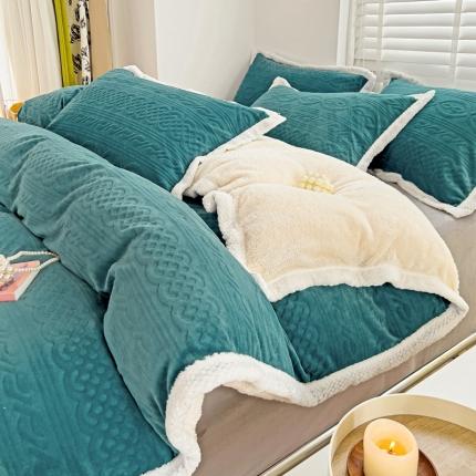 法澳 2023新款220克雕花绒纯色牛奶绒四件套 爱莎-宾利蓝