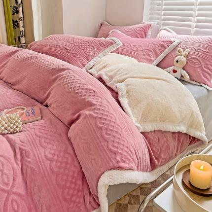 法澳 2023新款220克雕花绒纯色牛奶绒四件套 爱莎-浅豆沙