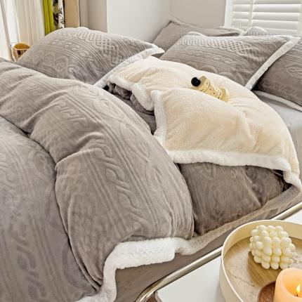 法澳 2023新款220克雕花绒纯色牛奶绒四件套 爱莎-浅灰