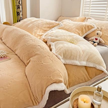 法澳 2023新款220克雕花绒纯色牛奶绒四件套 甘比熊-米金