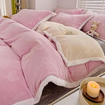 法澳 2023新款220克雕花绒纯色牛奶绒四件套 甘比熊-浅紫