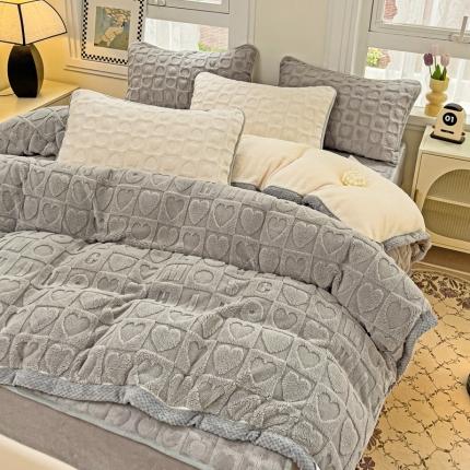 法澳 2023新款230克塔芙绒被套+牛奶绒夹棉床笠款四件套 高级灰